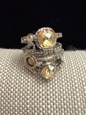 Sorrelli Champagne and Silver Multi-Row Stacked Crystal Ring